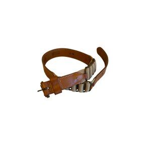 Genuine Leather & Woven Canvas Belt With Brass Buckle